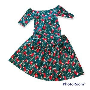 Rockabilly Retro Lindy Bop Novelty Green Fox Full Skirt Top Set UK 18 L US 14